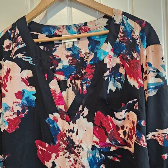 Ava & Viv Floral Blouse Women 3X Black Pink Floral Peasant Career Whimsygoth - Picture 4 of 9